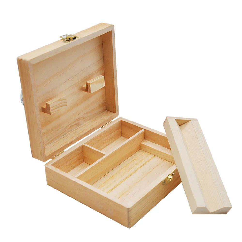 Wooden Stash Box With Rolling Tray